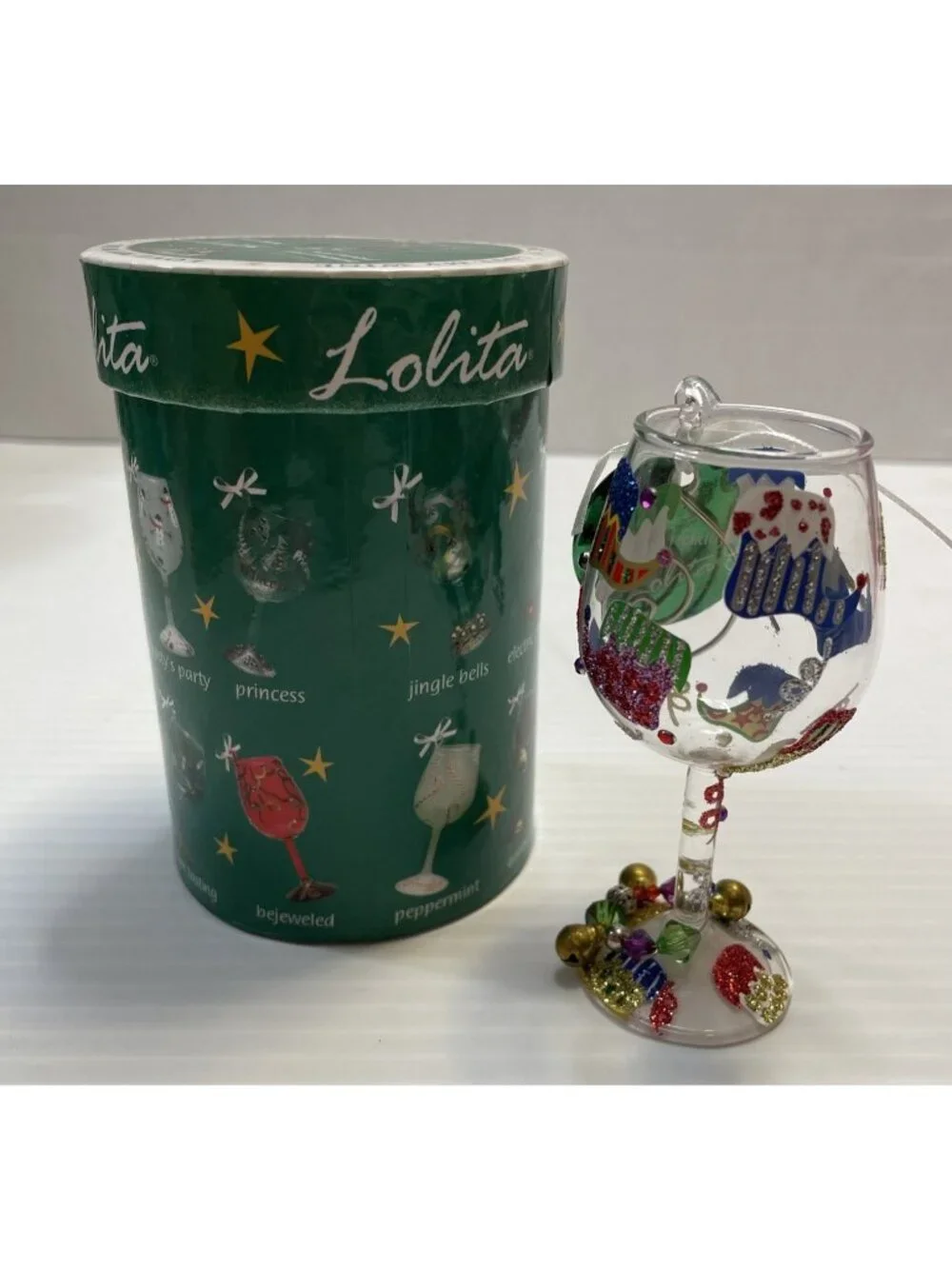 Lolita Elf Shoes Mini Wine Glass Christmas Ornament Hand Painted - NEW